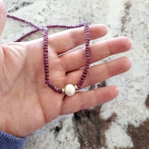 Sterling Silver Ruby and Pearl Necklace